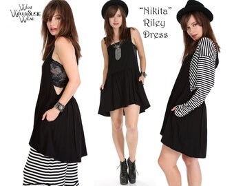 Black Boho Dress/Top/Open Sides Mini Dress/Nikita RILEY Dress/Top with Pockets