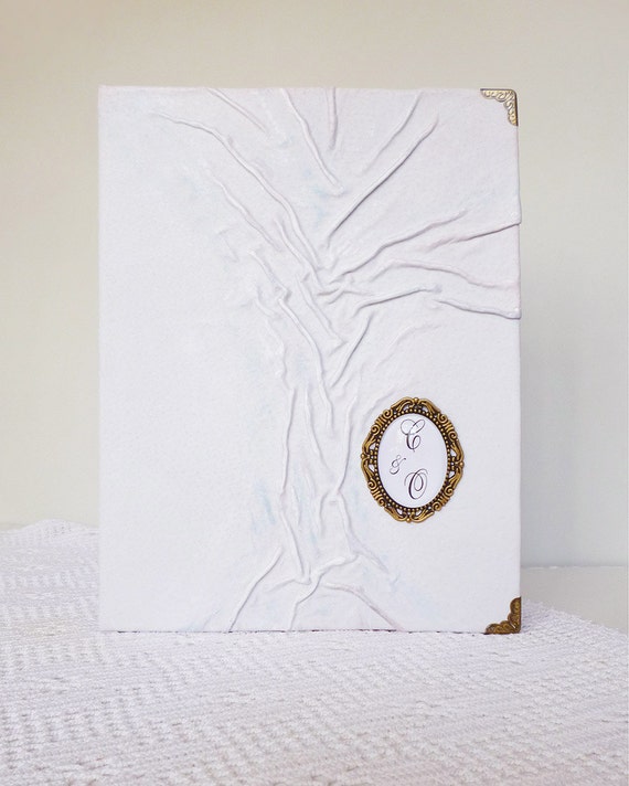 Personalized wedding photo album white leather album by annakisart