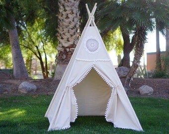 Vintage teepee, kids Teepee, tipi, Play tent, wigwam or playhouse with canvas and Overlapping front doors