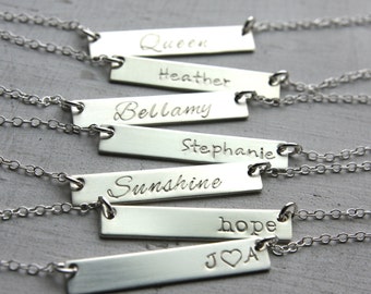 Silver Bar Necklace, Name Plate Necklace, Dainty Bar Necklace, Sterling Silver Jewelry, Nameplate Necklace, Personalized Necklace, Layering