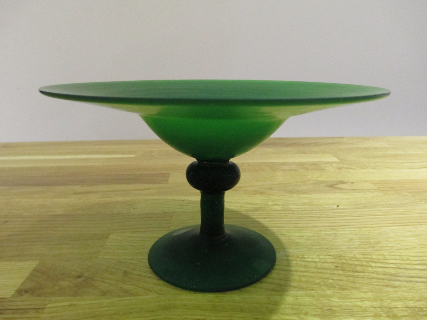 vintage sherekat stemmed bowl . frosted green glass bowl