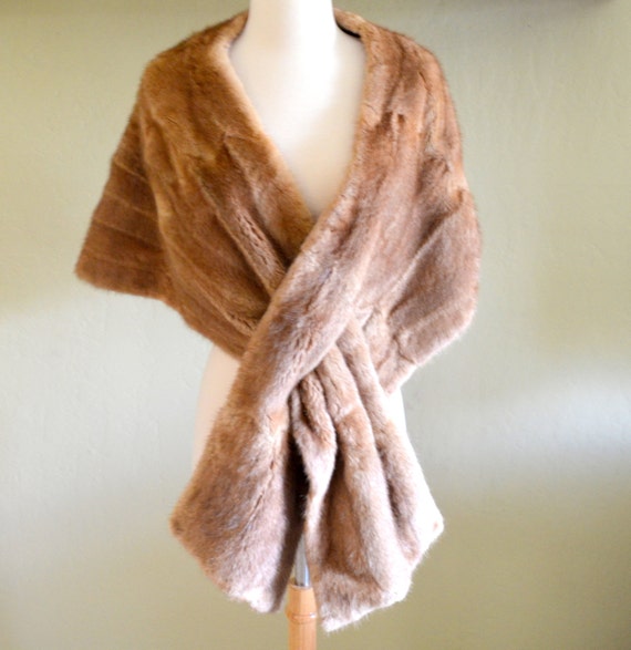 Vintage Mink Fur Stole Golden Brown Fur Wrap or Shawl