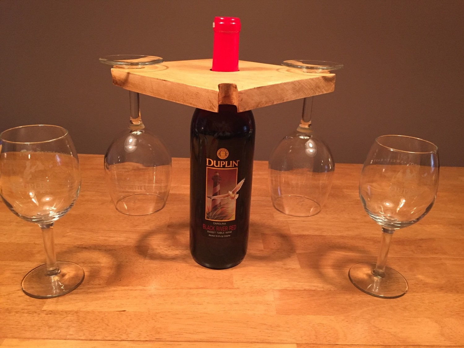 Handmade Wooden Wine Bottle and Glass holder