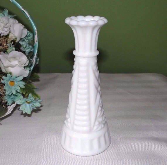 White Milk Glass Bud Vase 6 inches tall 1960s white vase