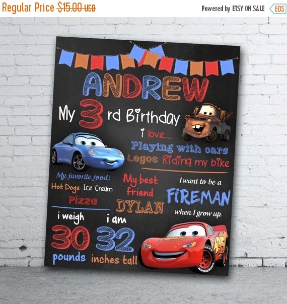 ON SALE 30 Cars Birthday Chalkboard Disney by CuteInvitation1
