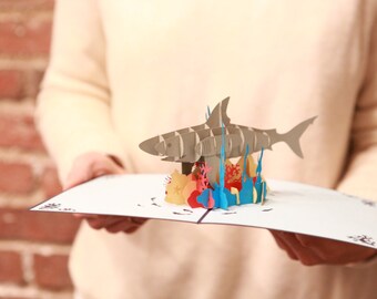 Pop Up Shark Birthday Card, Happy Birthday Card, Shark Birthday, Shark Tank, Jaws, Shark Week Card, Coral Reef Card, Shark Week, Land Shark