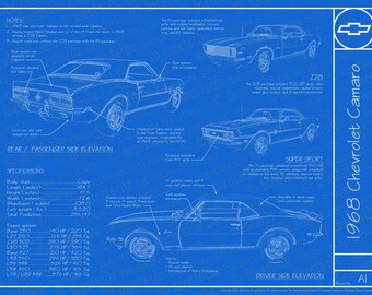 1969 Ford Mustang blueprint poster 18x24 JPEG