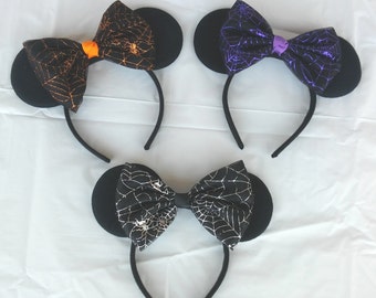 Disney Minnie Mouse Halloween Ears Disneyland Family Trip Disney Halloween Party Purple Spider Web Silver Spider Webs Hair Accessories