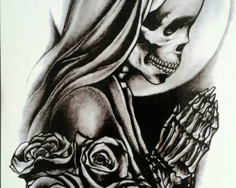 Large Temporary Tattoo Skull Rose Ankle Shoulder Neck Arm