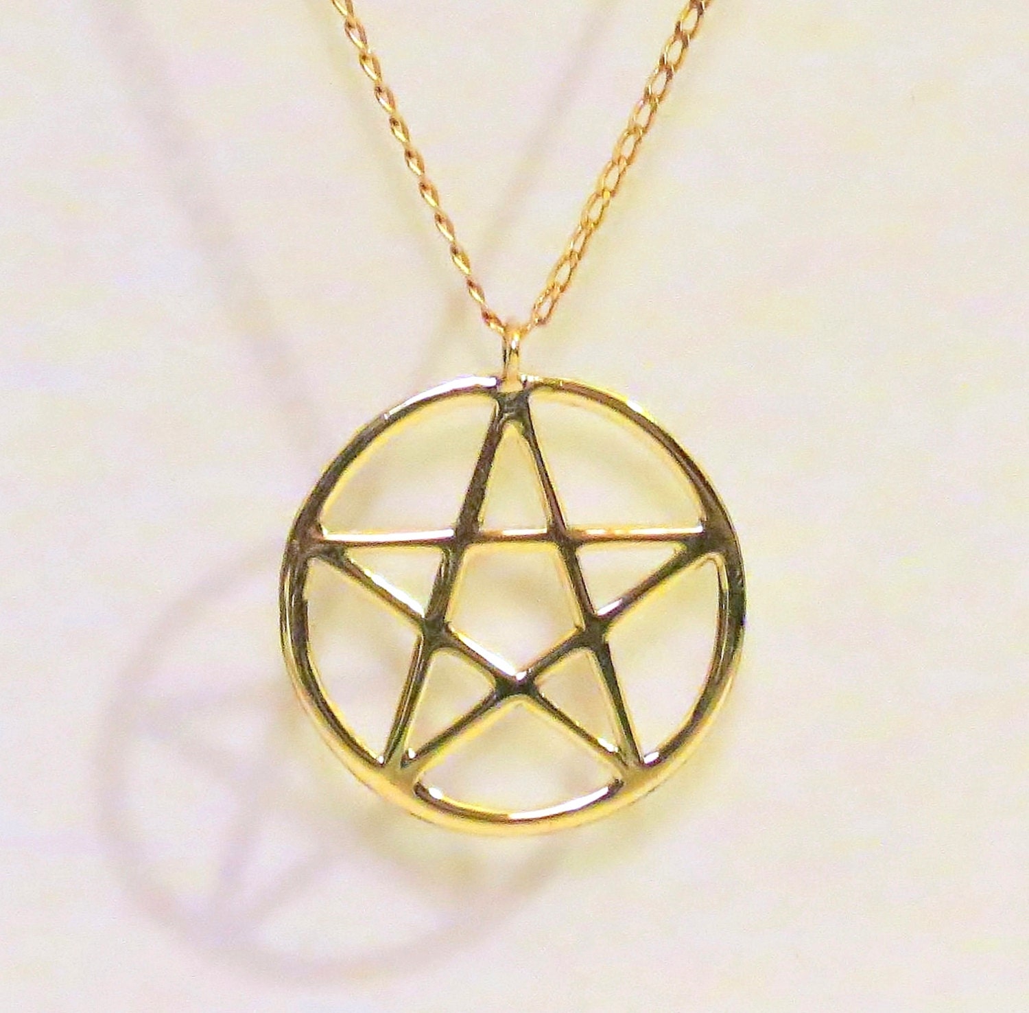 Solid Gold Pentagram Necklace 14 Kt Gold Pentagram By Elfscraft