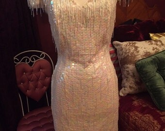 Vintage Sequin Fringe beaded Dress/Western/Fashion/Size Medium