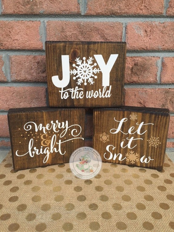 Items similar to Christmas wood block set, Christmas Sign, Christmas ...