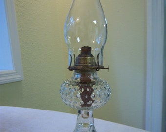 Antique kerosene oil lamp/Clear hobnail kerosene oil lamp/Farmhouse decor/Rustic decor/Primitive decor