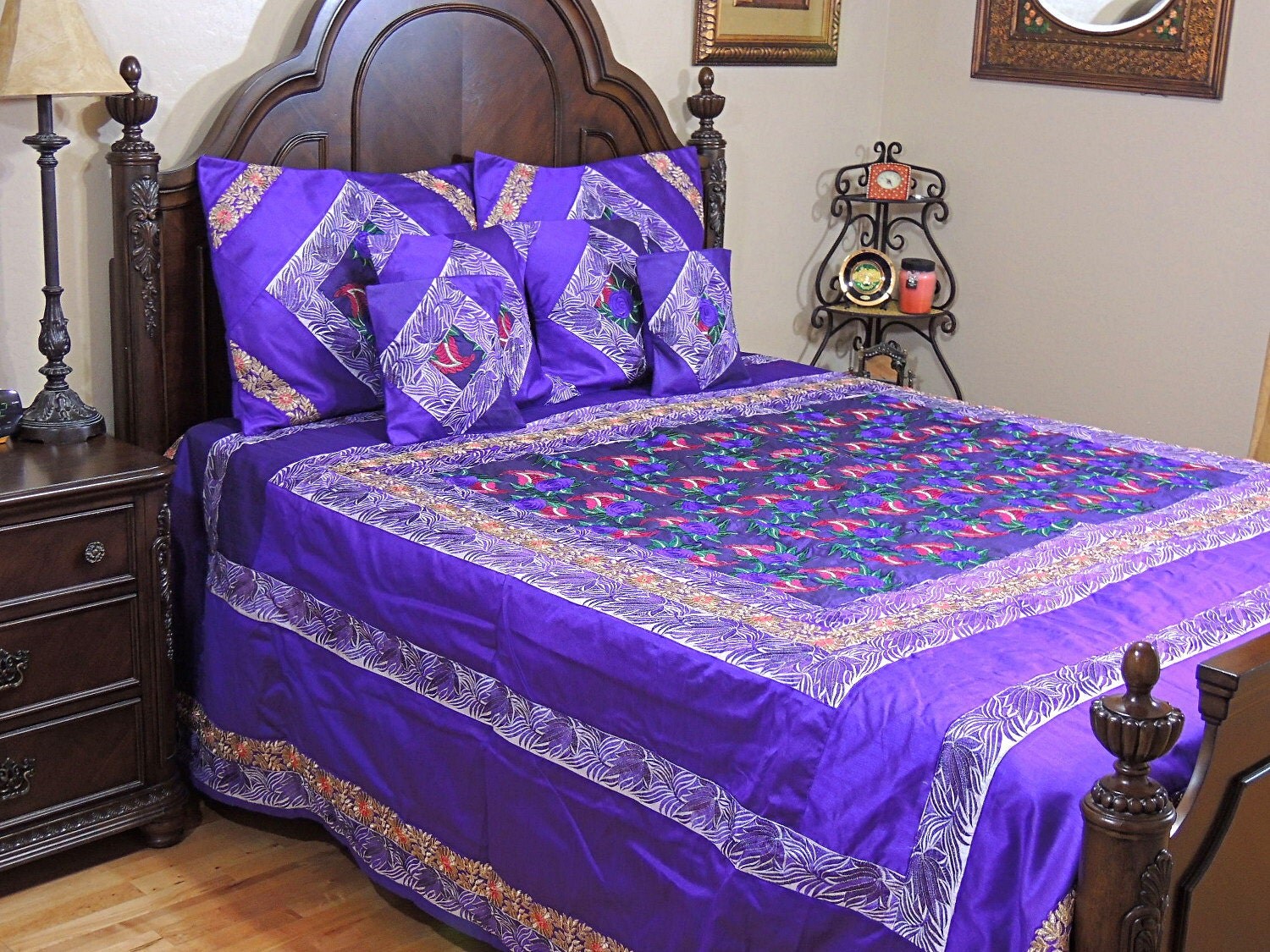 Purple Luxury Bedding King Ensemble Decorative Floral