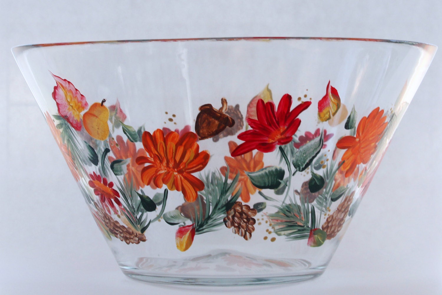 Hand painted Glass Bowl Salad Bowl Serving by PaintedSnowflakes