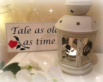 Beauty and the beast Inspired Lantern PLUS wooden hanging Sign, Tea light Holder, Lantern, Candle Glow,Wooden Sign, Gift set