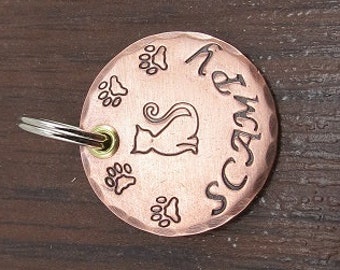 Kitty Cat Tag, Pet id Tag, Pet Tag,Personalized Pet Tags,Cat Name Tags,Paw Prints,Copper Pet Tag,Kitty/Cat Pawprint tag,Personalized Cat Tag