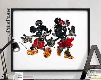 Disney, Mickey & Minnie, poster, wall art, kids decor, nursery art, Mickey mouse, home decor, home gallery art print, abstract, iPrintPoster