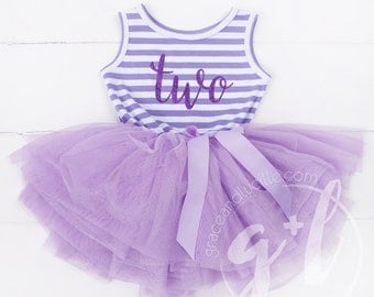 Second Birthday outfit dress with purple glitter and purple tutu for girls or toddlers Sofia the first 2nd birthday