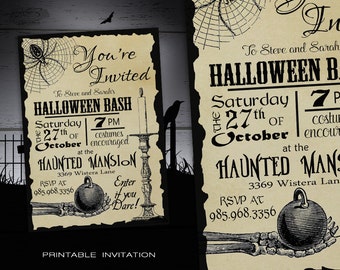 Halloween Party Invitation Adult DIY - Halloween Invitations Printable - Spooky Costume Party Invites - Vintage Halloween Printable Invite