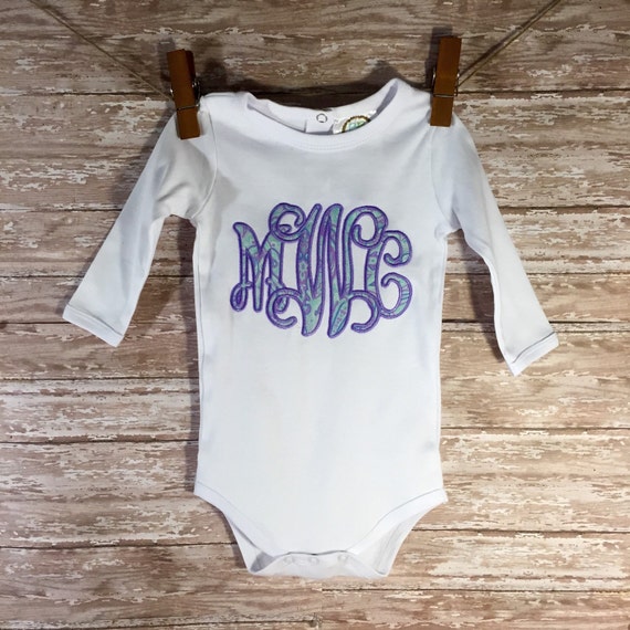 Applique Monogram Onesie Vine Monogram Onesie Customizeable