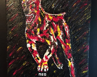 Resident Evil DOG zombie rage attack science Fiction Horror video games Original Art Unique Artwork Acrylic Acrylique Painting by artist NEO