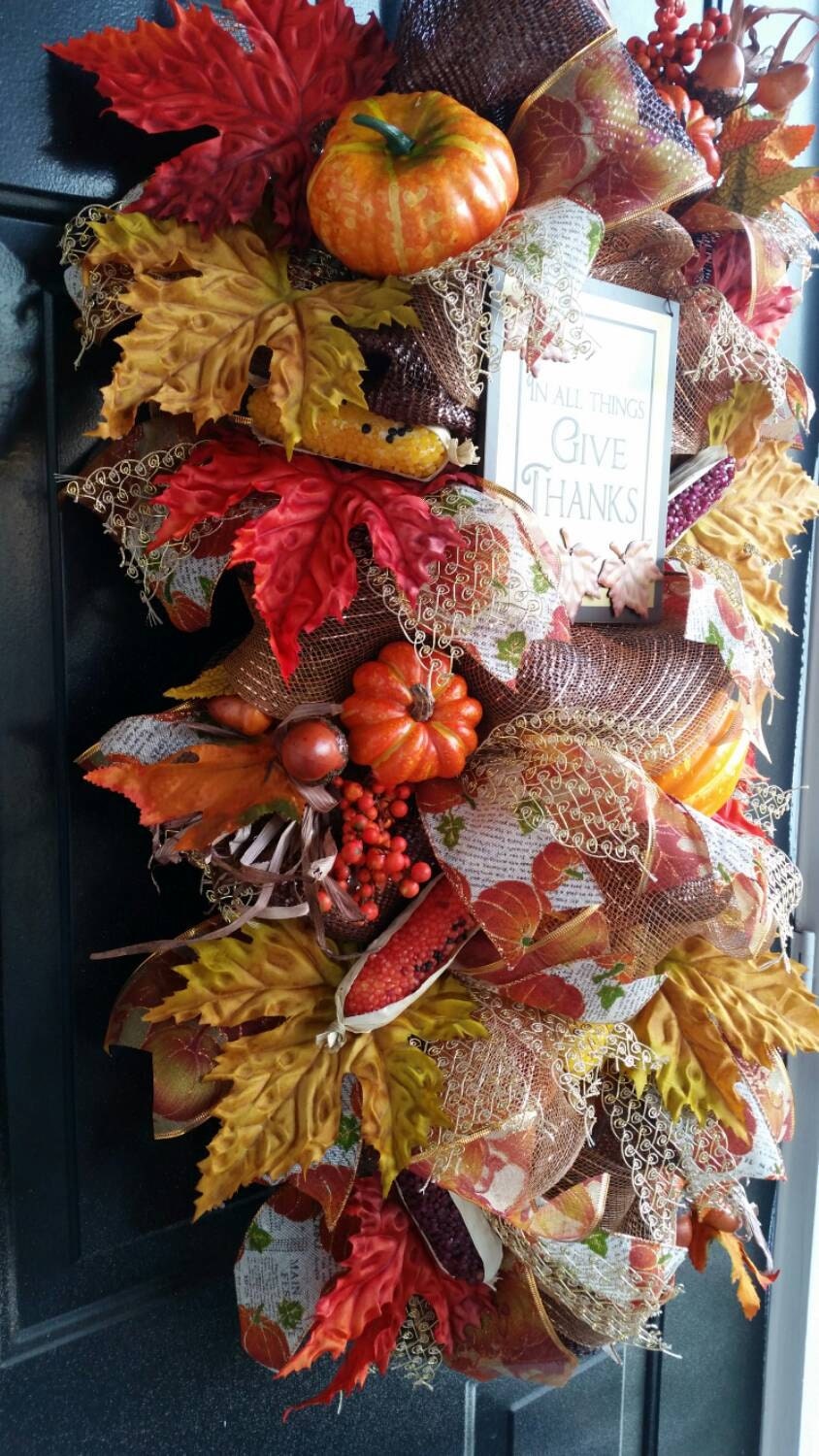 Give Thanks Swag Thanksgiving Swag Autumn Swag Fall Swag