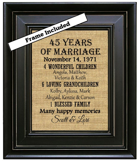 FRAMED 45th Anniversary Gift/45 Year Anniversary by BurlapNGlass