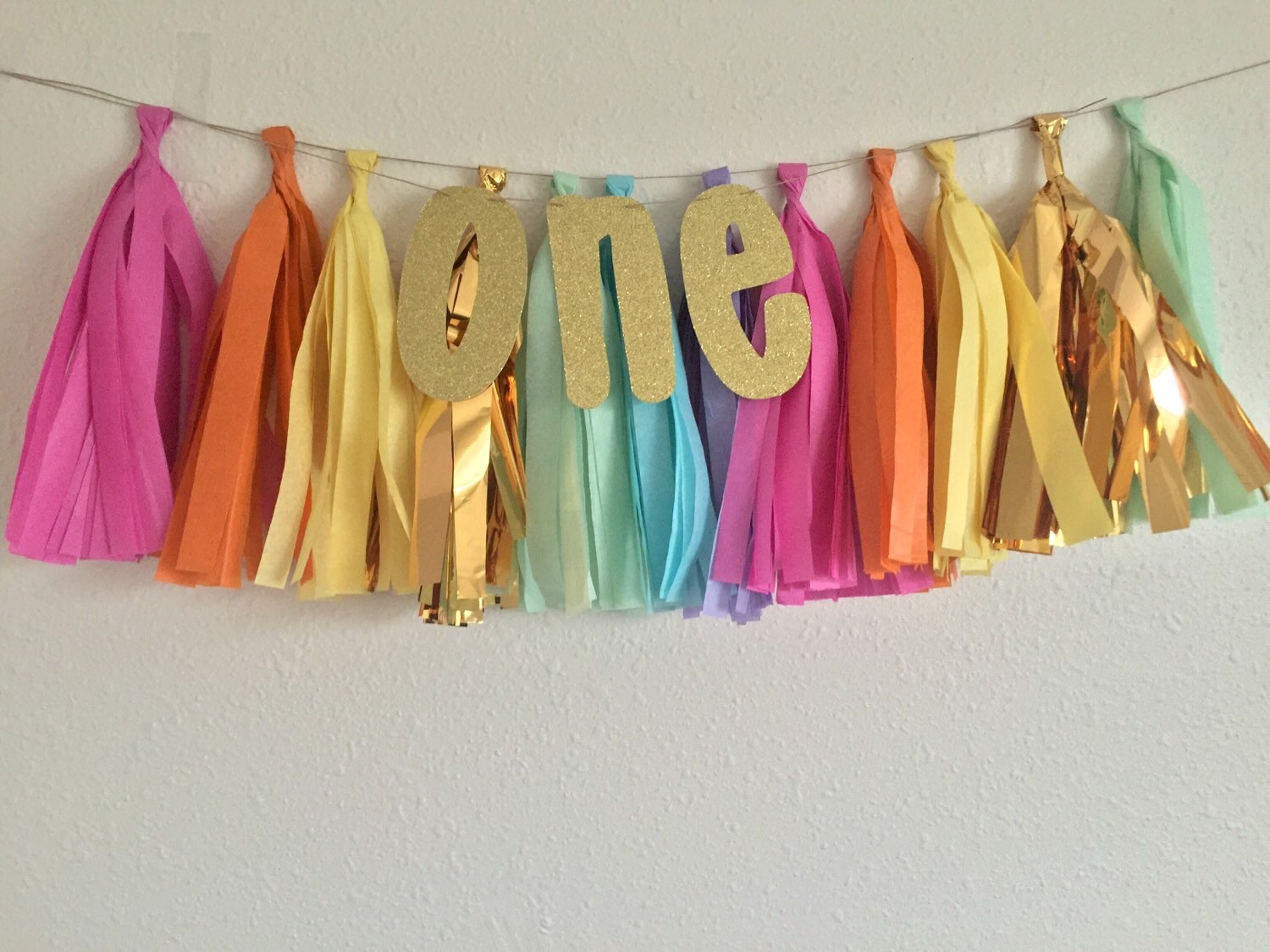 One Glitter Tissue Tassel Banner First Birthday by OhhHowCharming