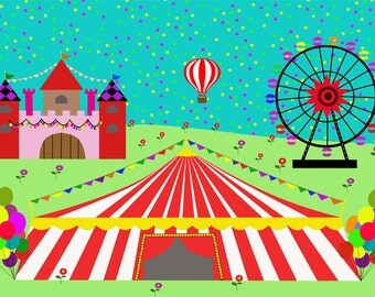 Circus Ferris Wheel Castle poster-Children room decor-Nursery-Kids deco print-Decorative Art Print-Colourful Large Print-Cool Glicee Print