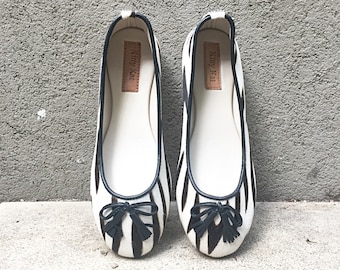 Ponyskin ballet shoes, zebra print ballet flats, ponyskin and genuine leather ballet shoes.