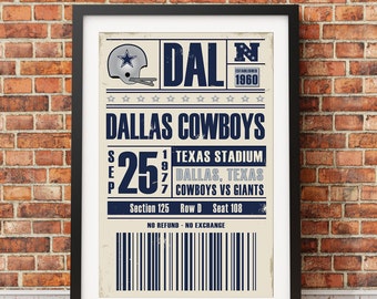 Dallas Cowboys Retro Ticket Print