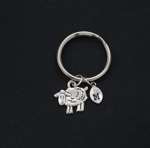 sheep keychain initial keychain silver sheep charm by vespestudio