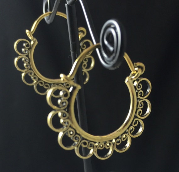 Brass Hearts Hoops Earrings Stretched Ears