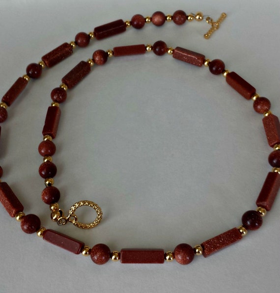 Items similar to Necklace - Goldstone, Gold Plated on Etsy