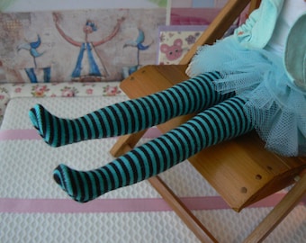 Blythe clothes Blue stripe over the knee Blythe socks handmade in Paris France