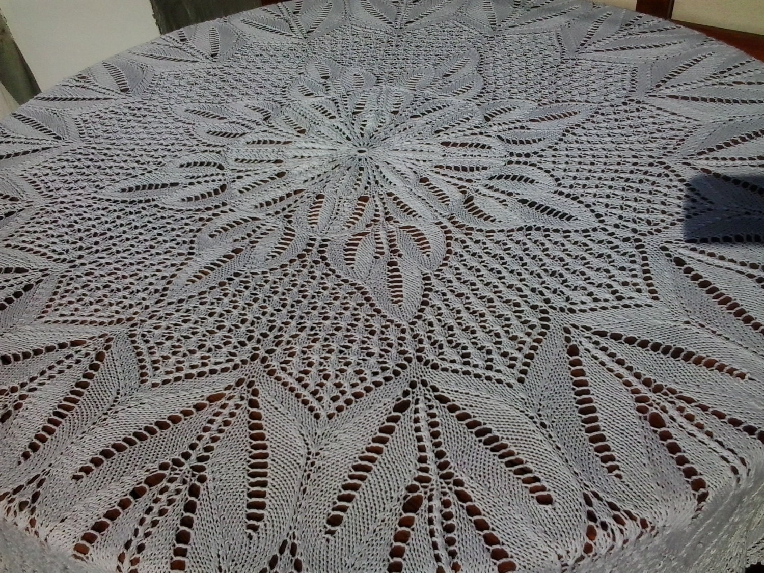 White round tablecloth Hand knit table cover Cotton