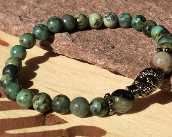 Nature Bracelet Zen,African Turquoise,Black Buddha Bracelet,Green Bracelet,Boho Agate Bracelet,Natural Bracelet, Christmas Gift Buddha Chic