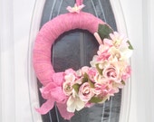 Front door wreath, hydrangea wreath, pink flower wreath, spring flower wreath, summer wreath, shabby chic wreath, housewarming gift, roses