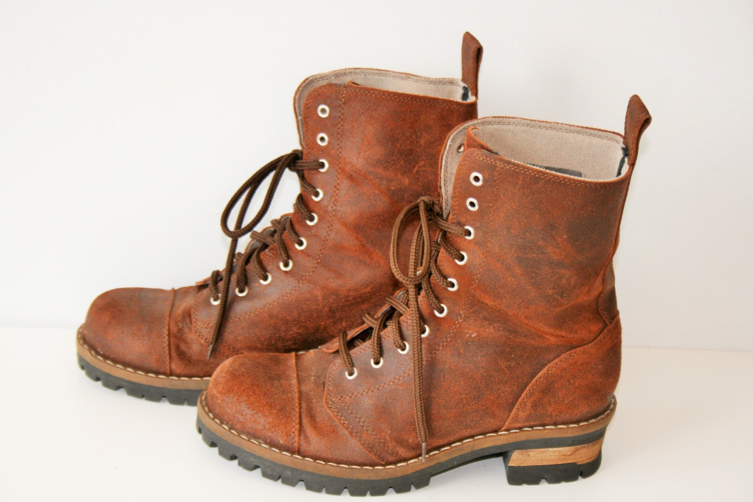 brown leather lace up ankle boots womens
