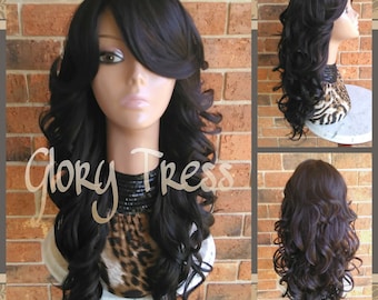 CLEARANCE // Beautiful Wavy/Curly Fullcap Wig, Long Dark Brown Wig, Wedding Hairstyle // HEAVEN