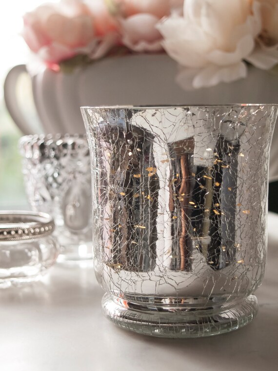 Silver Crackle Hurricane Candle Holder by WeddingBoxWhatNots