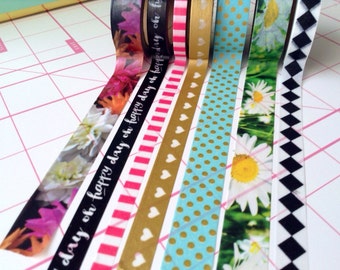 18'' The happy planner washi tape set samples, mambi, me and my big ideas, flowers, gold washi tape, words washi tape