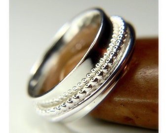 Spinner ring, Sterling silver Beaded ring - wide band ring, meditation ring