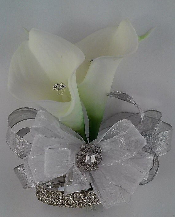 White and Silver Calla Lily Wrist CorsageCalla Lily