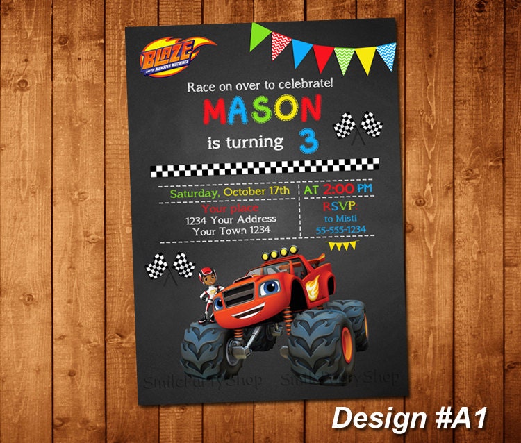 Blaze and the Monster Machines Invitation by SmileParty on ...