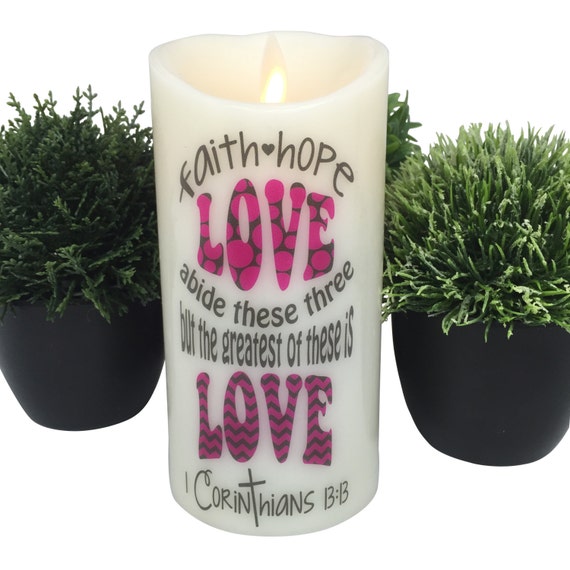 Flameless Candle Pillar Candle Religious by TheCustomCandlePlace