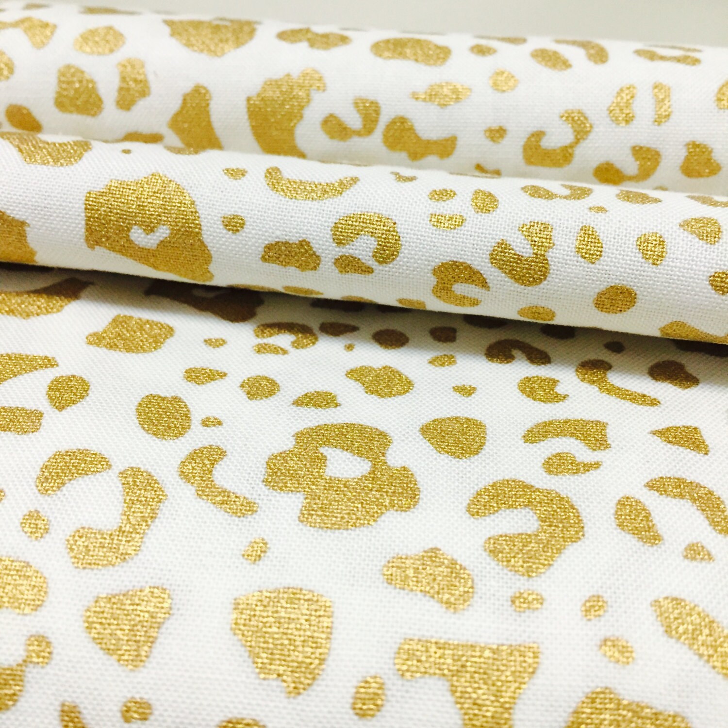 Gold Cheetah Print Fabric Premium Apparel Print with Metallic