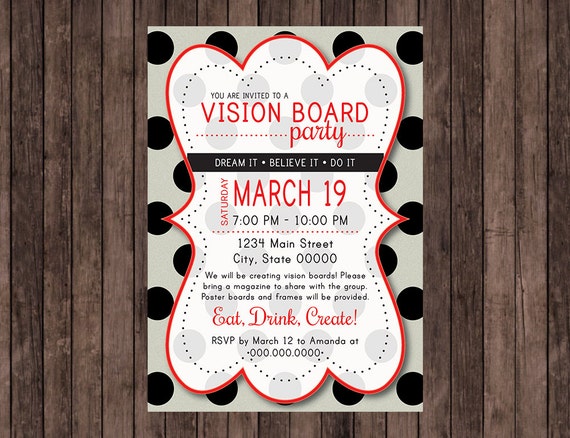 Vision Board Party Polka Dot Invitation by HeatherGodfreyDesign
