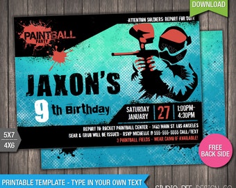 Paintball Invitation - INSTANT DOWNLOAD - Printable Paintball Birthday Invite - Birthday Invitation - DIY Personalize & Print (PBin01)
